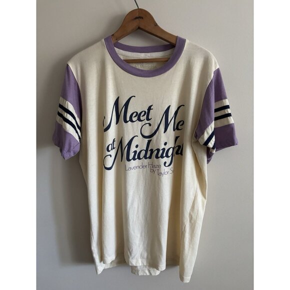Taylor Swift Meet me at Midnight Lavender Haze Ringer Baseball Tee Cream Large - Picture 1 of 7